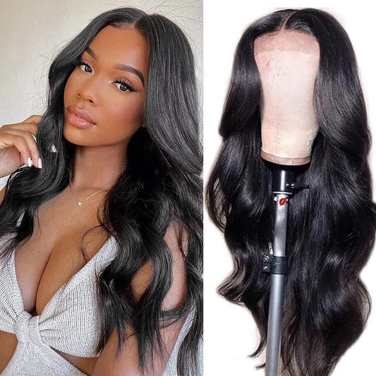 Body Wave Lace Front Wigs Human Hair Pre Plucked 4X4 Lace Front Closure Wig 20 Inch Unprocessed Virgin Human Hair Wigs with Baby Hair Natural Hairline180% Density