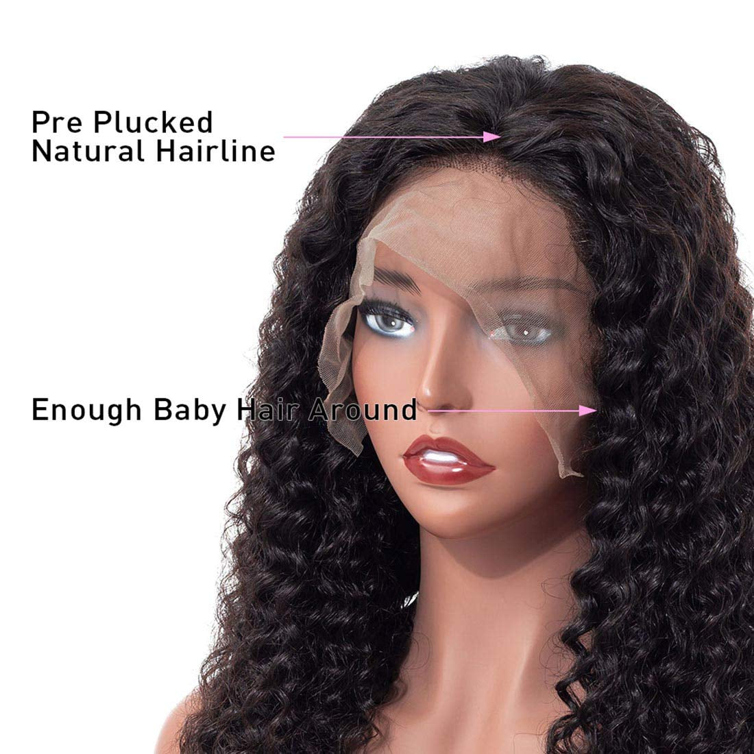13X4 150% Density Deep Wave Lace Front Wigs Human Hair Pre Plucked Curly Lace Front Wigs Wet and Wavy Virgin  with Baby Hair 18 Inches for Black Women Natural Color