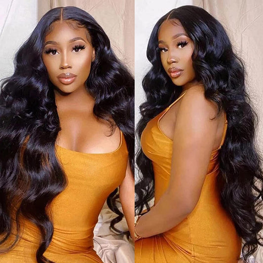 Hair Lace Front Wigs 10A Brazilian Body Wave Human Hair Wigs for Black Women Pre Plucked Hairline 180% Density 13X4 Lace Front Wigs with Baby Hair Natural Color (18Inch)