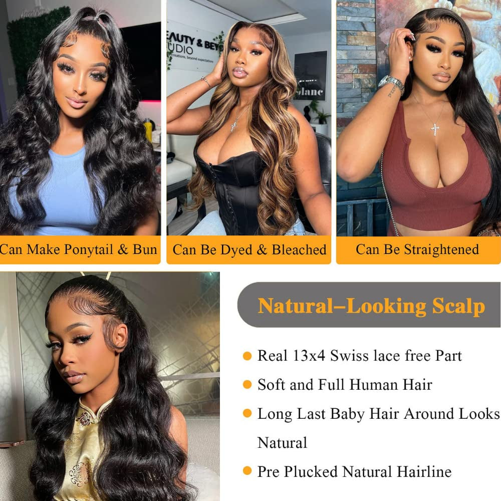 13X4 Lace Front Wigs Human Hair Body Wave Lace Front Human Hair Wigs for Black Women Glueless Brazilian 150% Density Human Hair Wigs Pre Plucked Bleached Knots with Baby Hair 20 Inch