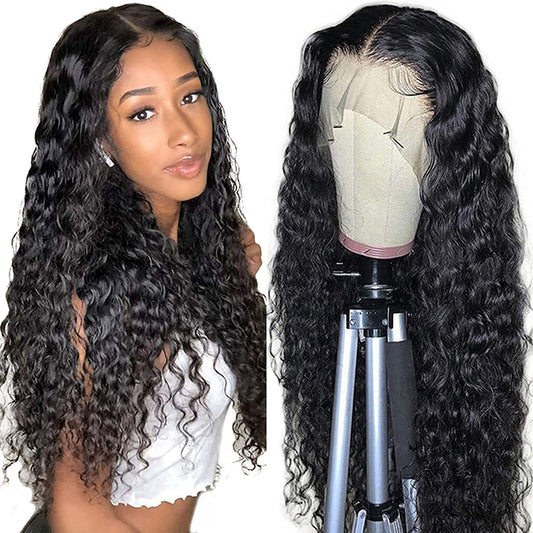 Curly Lace Front Wig Human Hair,Hd Transparent Lace Front Wigs Human Hair Pre Plucked,Wet and Wavy Wigs Human Hair,16Inch ,13X4X1 Glueless Water Wave Lace Front Wigs Human Hair for Black Women