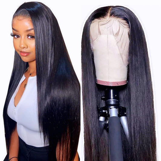 Straight 13X4 Lace-Front Human-Hair-Wigs - Brazilian Hair 150% Density for Black Women,Natural Color Virgin Lace Frontal Wigs Pre Plucked Hair (20Inch, Straight)