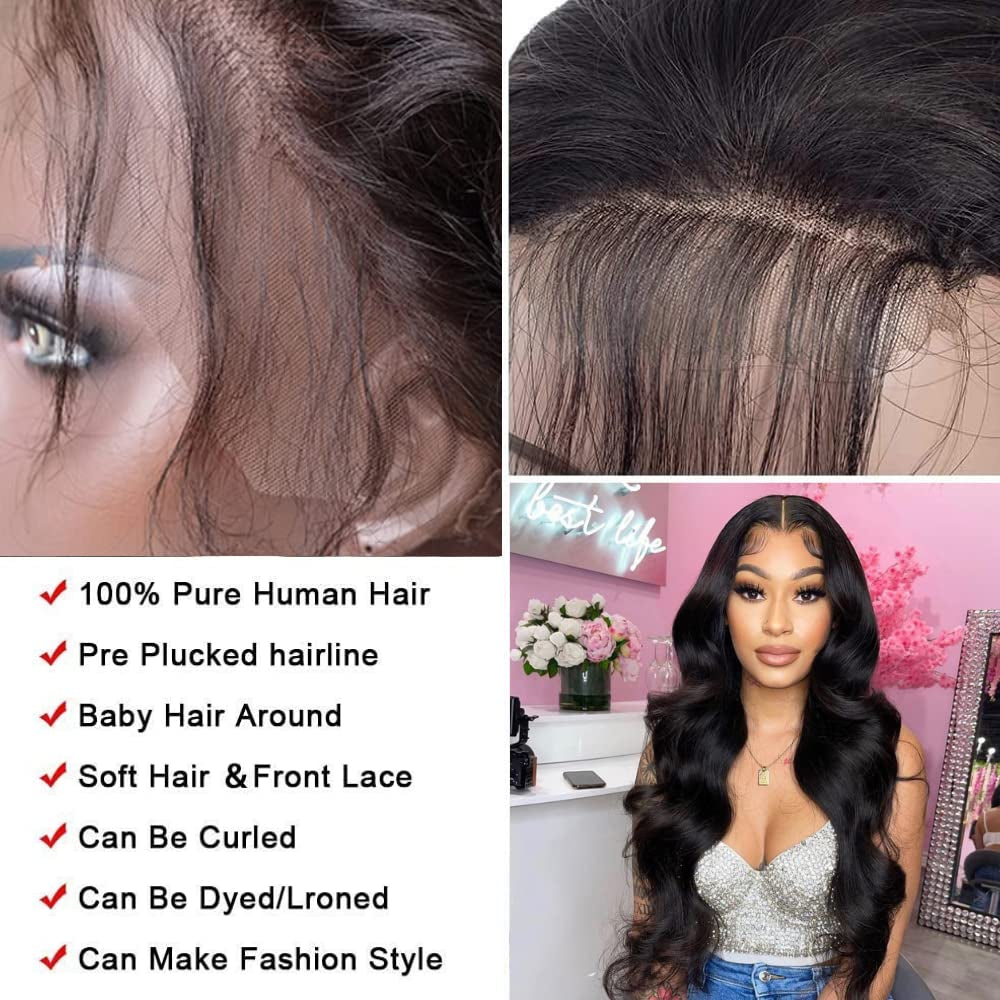 13X4 Lace Front Wigs Human Hair Body Wave Lace Front Human Hair Wigs for Black Women Glueless Brazilian 150% Density Human Hair Wigs Pre Plucked Bleached Knots with Baby Hair 20 Inch