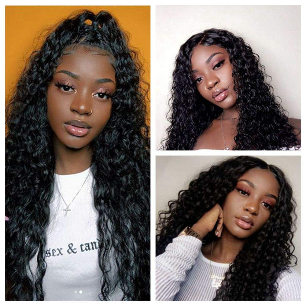 13X4 150% Density Deep Wave Lace Front Wigs Human Hair Pre Plucked Curly Lace Front Wigs Wet and Wavy Virgin  with Baby Hair 18 Inches for Black Women Natural Color